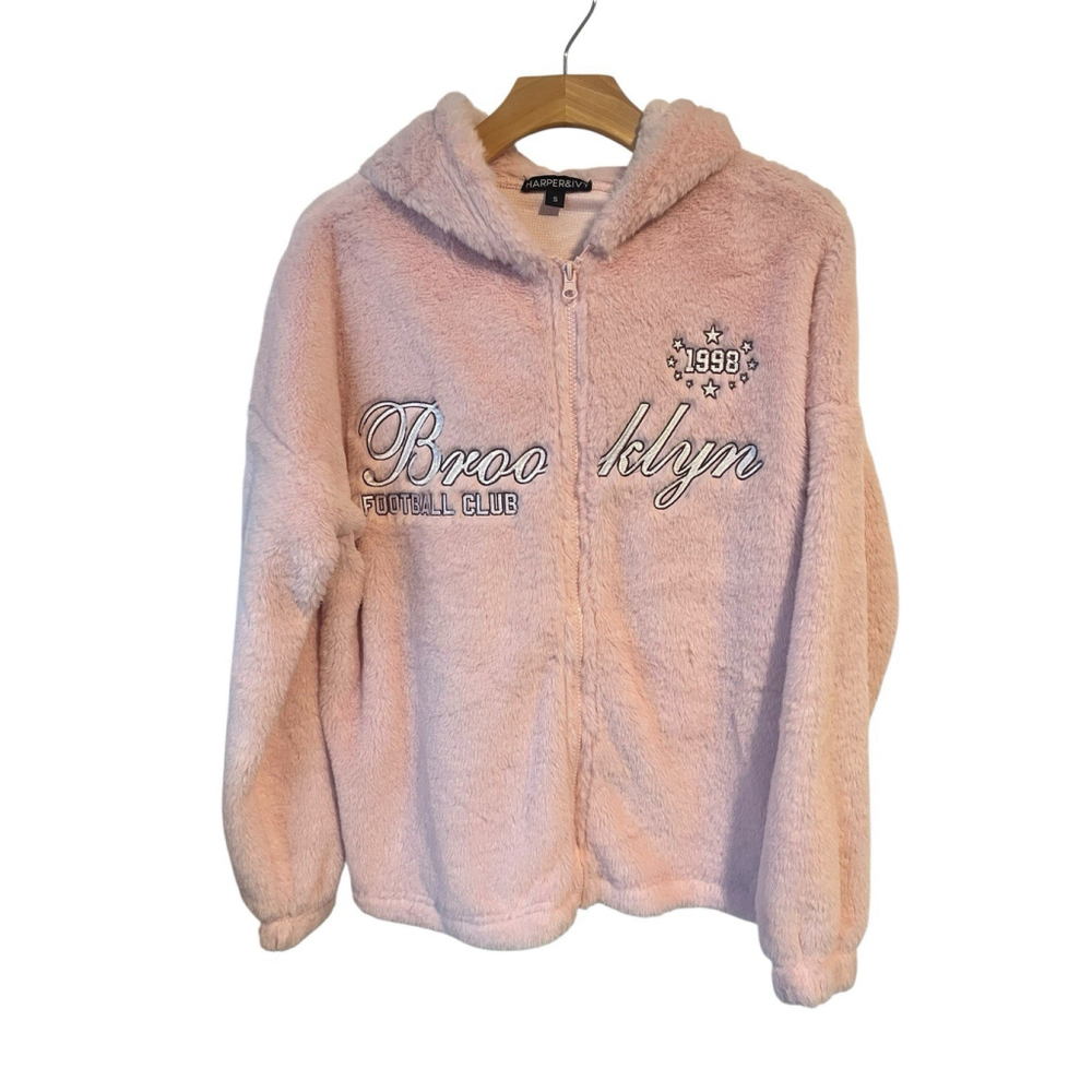 Harper & Ivy Faux Fur Jacket Womens Small Pink Hooded